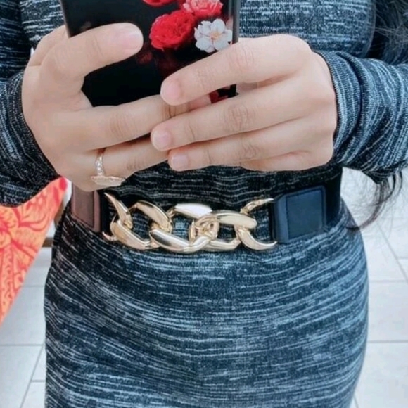 Elastic chunky black gold belt - Picture 6 of 14